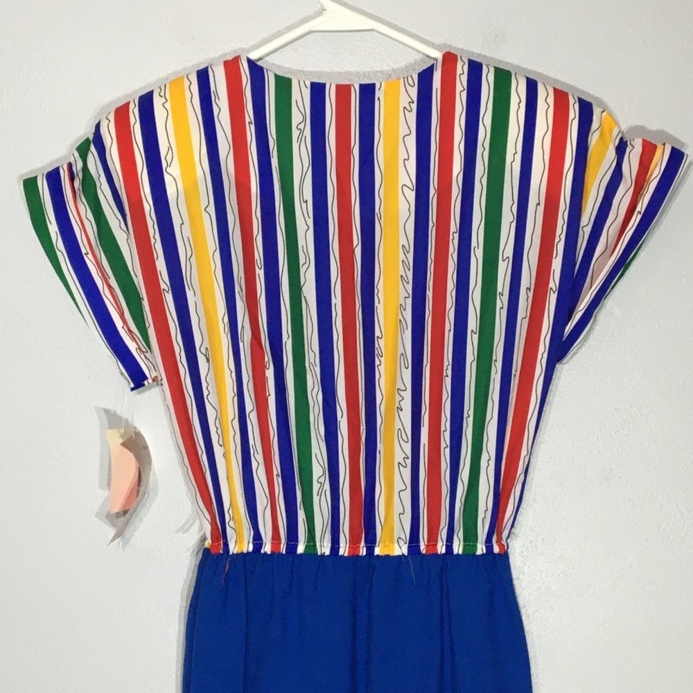 Vintage 80s Clowncore Dress Bright Primary Colors Abstract Rainbow Geometric - Picture 10 of 12
